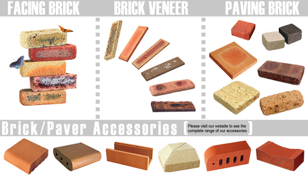 Facing brick, block, veneer, paver, bullnose, and etc.