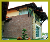 Golden Brown Rockface Brick Wall Project at Ledang Heights' Sales Office in Johor Bahru