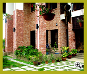 Golden Peach Color Rockface Sandblast Sliced Brick Bungalow Project at Kuala Lumpur